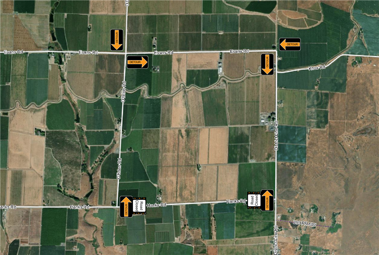 Hanks Road Closure and Detour Map